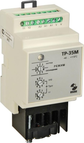 Реле температурное ТР-35М в комплекте с датчиком ДТ, кабель 2,5м, -40...+119°C 220В 50Гц, режим НАГРЕВ, ОХЛАЖДЕНИЕ, силовой симисторный ключ, гистерезис 1°C, максимальный коммутируемый ток 10А, 1з, УХЛ4 | код A8223-79683238 | РЕЛЕ И АВТОМАТ