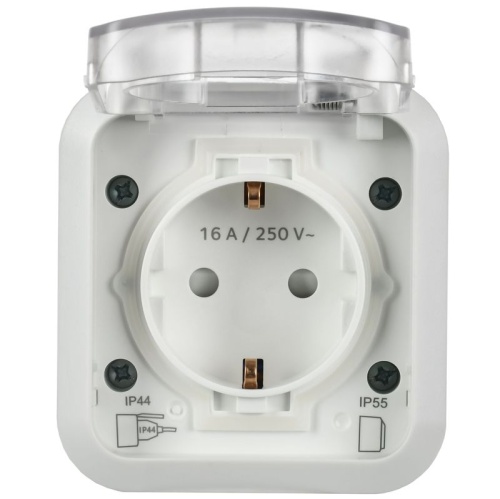 Розетка 1-м ОП TORS TS320 16А IP55 с заземл. с крышкой бел. IEK TS-R16-16-55-K01 фото 2