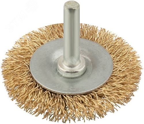 Кордщетка, тип ''колесо'', со штифтом, стальная латунированная волнистая проволока 63 мм | код 38483М | MOS Кордщетка, тип ''колесо'', со штифтом, стальная латунированная волнистая проволока 63 мм | код 38483М | MOS