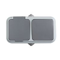 Выключатель одноклавишный + розетка влагозащищенная для открытой установки Rexant IP 54, выключатель 10 А,розетка б/з 16 А. | код 78-0527 | REXANT