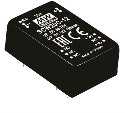 Источник питания DC-DC, 20Вт, вход 9…18В, выход 12В/1.666А, изоляция 1500В DC, дистанционное включение, DIP24 31.8х20.3х12.2мм, -40...+80С | код SCW20A-12 | MeanWell