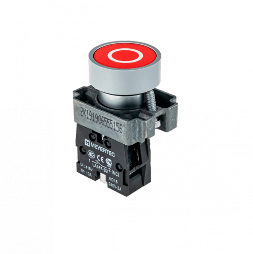 Кнопка плоская с маркировкой, красная, знак О, 1NC,мет. MTB2-BAZ12432 | код 58168 | MEYERTEC Кнопка плоская с маркировкой, красная, знак О, 1NC,мет. MTB2-BAZ12432 | код 58168 | MEYERTEC