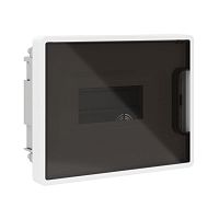 Щиток встраиваемый FRAME 8мод. для полых стен с тонированной дверцей с 2 шинами PEN на 8 и 6 отверст. бел. DKC F08B3WD
