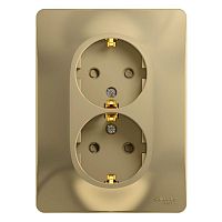 Розетка двухместная GLOSSA, скрытый монтаж, с заземлением, со шторками, титан | код. GSL000426 | Schneider Electric