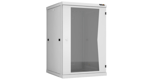 Настенный разборный шкаф TLK 19, 18U, стеклянная дверь, Ш600хВ904хГ600мм, 2 пары монтажных направляющих, серый | код TWC-186060-R-G-GY | TLK