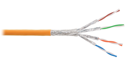 Кабель NIKOLAN S/FTP 4 пары, Кат.6a (Класс Ea), 500МГц, одножильный, BC (чистая медь), 23AWG (0,585мм), внутренний, LSZH нг(А)-HFLTx, оранжевый, 305м | код NKL 9350C-OR | NIKOLAN
