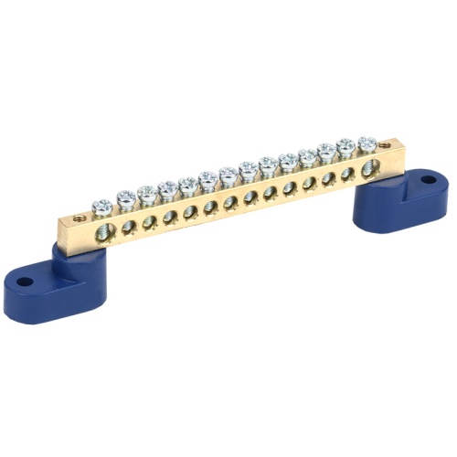 Шина N нулевая 6х9 мм на двух угловых синих изоляторах 14 групп REXANT | код 11-2329 | REXANT Шина N нулевая 6х9 мм на двух угловых синих изоляторах 14 групп REXANT | код 11-2329 | REXANT