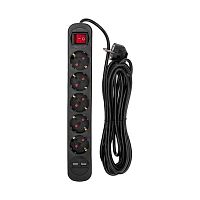 Удлинитель STANDARD 5 гнезд, 5м, 3х1,0мм?, с/з, с выключателем, 2 USB, черный REXANT | код 13-4042 | REXANT