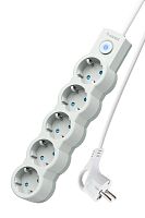 Удлинитель 5х3м ПВС 3х0.75 с защ. шторк. с заземл. IP20 с выкл. 220В 10А 2200Вт бел. | код YKsm3m-5g-Z-V10A-W | КОСМОС