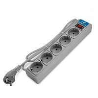 Удлинитель с сетевым фильтром 5х3м с заземл 10А IP20 2.2кВт ПВС 3х1 с выкл. сер. DOMTOK 2533