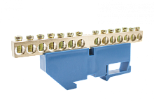 Шинки нулевые латунные на дин-опоре ШНИ 8х12мм 14 отв. цвет синий | код DBN-28-14N | Engard