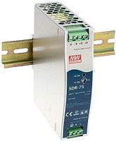 Источник питания AC-DC, 75Вт, вход 88…264V AC, 47…63Гц /124…370В DC, выход 48В/1.6A (пиковый 2.34А), рег. вых 48…55В, изоляция 3000В AC, в кожухе на DIN-рейку 32х125.2х102мм, -30…+70С | код SDR-75-48 | MeanWell