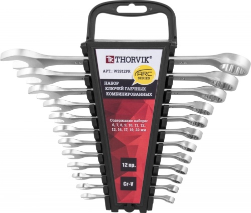 W3S12PR Набор ключей гаечных комбинированных серии ARC на держателе, 6-22 мм, 12 предметов | код W3S12PR | Thorvik