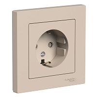 ATLASDESIGN РОЗЕТКА с заземлением со шторками, 16А, в сборе, ПЕСОЧНЫЙ | код ATN001244 | Systeme Electric