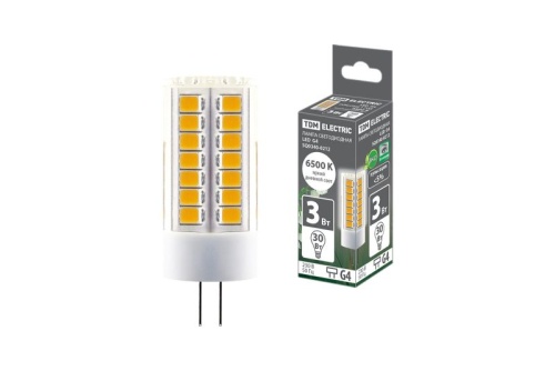 Лампа светодиодная G4-3 Вт-230 В-6500 К, SMD, 16x43 мм TDM | код SQ0340-0212 | TDM