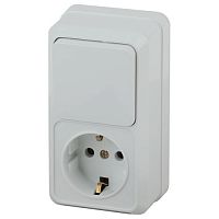 Блок розетка с выключателем Intro Quadro 2-705-01 вертикальный 10(16)А-250В, IP20, ОУ, белый | код Б0053882 | ЭРА
