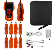 Кабельный тестер с измерением длины, трассировкой кабельных линий и определением POE, 8 ответных частей | код LAN-PRO-L/TPK-POE-8R | LANMASTER