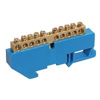 Шина N нулевая с синим изолятором на DIN-рейку 6x9 мм стойка бол. 10 групп REXANT | код 11-2341 | REXANT