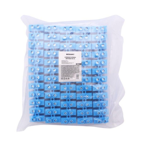 Колодка клеммная винтовая KВ-40 25-40, ток 100 A, полиэтилен синий 10шт, REXANT | код 07-5040-4 | REXANT Колодка клеммная винтовая KВ-40 25-40, ток 100 A, полиэтилен синий 10шт, REXANT | код 07-5040-4 | REXANT