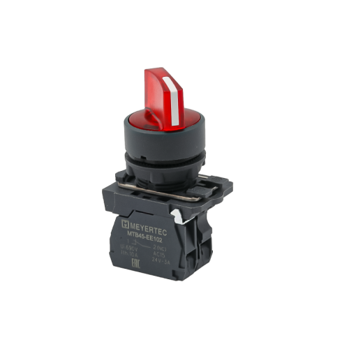 Переключатель на 2 положения с фиксацией и подсветкой, красный, 1NС, 24V AC/DC, IP65. пластик MTB5-AK24721 | код 137285 | MEYERTEC