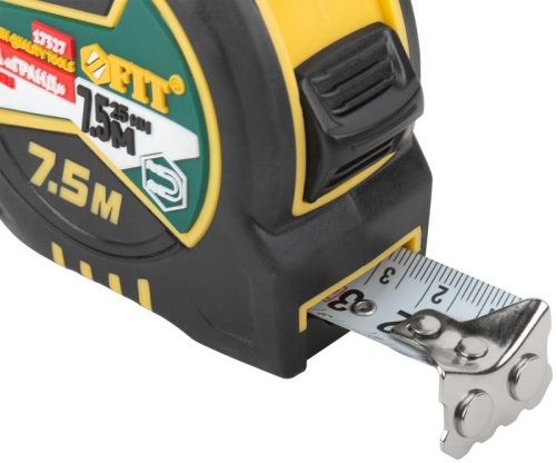 Рулетка Гранд 7.5мх25мм калибр. лента; нейлон. покрытие; магн. крючок; двойной стопор; прорезиненный корпус FIT 17327 фото 5