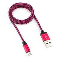 Кабель USB 2.0 Cablexpert CC-mUSB2pe1m, AM/microBM 5P, 1м, нейлоновая оплетка, алюминиевые разъемы, фиолетовый, пакет | код CC-mUSB2pe1m | Cablexpert