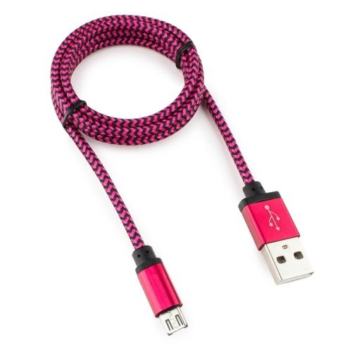 Кабель USB 2.0 Cablexpert CC-mUSB2pe1m, AM/microBM 5P, 1м, нейлоновая оплетка, алюминиевые разъемы, фиолетовый, пакет | код CC-mUSB2pe1m | Cablexpert