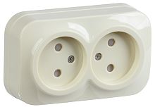 Розетка двухместная для открытой установки РСш22-2-ХК без заземления с защитной шторкой 10А GLORY кремовый | код ERH23-K33-10 | IEK