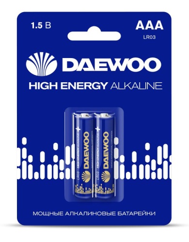 Элемент питания алкалиновый AAA/LR03 1.5В High Energy Alkaline 2021 BL-2 (уп.2шт) | код 5030350 | DAEWOO