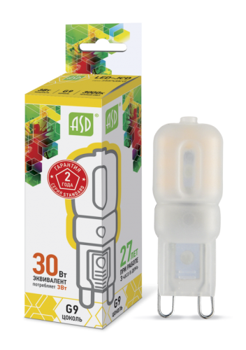 Лампа светодиодная LED-JCD-standard 3Вт 230В G9 3000К 270Лм ASD | код 4690612003764 | ASD Лампа светодиодная LED-JCD-standard 3Вт 230В G9 3000К 270Лм ASD | код 4690612003764 | ASD