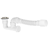 Сифон для душевого поддона регулируемый плоский 1 1/2' х 40 (выпуск с нержавеющей решеткой), с гофротрубой 40х40/50 | код ИС.110694 | MasterProf