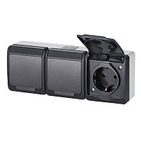 HERMES - Розетка 3x2P+E, 16A/250V, с крышкой, IP44, антрацит | код 0326-07 | Elektro-plast Nasielsk