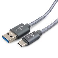 Кабель USB 3.0 Cablexpert CC-P-USBC03Gy-1M, AM/Type-C, серия Platinum, длина 1м, титан, нейлоновая оплетка, блистер | код CC-P-USBC03Gy-1M | Cablexpert