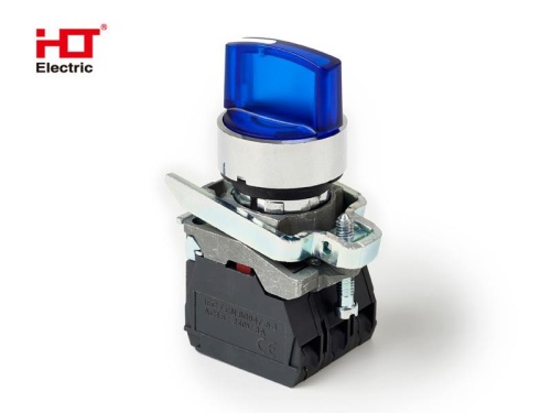 Переключатель XB4-BК3665 на 3 положения синий с подсветкой с фиксацией 1NO+1NC, 220V AC/DC, IP65 HLT | код 085-14-239 | HLT