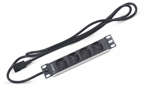 Cabeus PDU-4P-2IEC Блок евророзеток для 10 шкафов, горизонтальный, 4 розетки, 10 A, без выключателя, алюминиевый корпус, шнур 2 м, вилка IEC 320 C14 | код 7293c | Cabeus