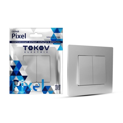 Выключатель 2-кл. СП Pixel 10А IP20 в сборе алюм. | код TKE-PX-V2F-C03 | TOKOV ELECTRIC