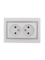 Розетка 2-м СП Мира 16А IP20 без заземл. с сер. вставкой керамика бел. LEZARD 701-0215-128