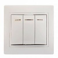 Выключатель 3-клавишный КВАРТА, с подсветкой, скрытый монтаж, белый | код. EVK31-K01-10-DM | IEK