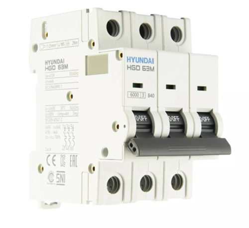 Автоматический выключатель HGD63-M 3PMBS0000C 00040 3 полюса, 40А, ток к.з. 6kA, хар-ка B (STANDARD) | код 13.04.000986 | HYUNDAI