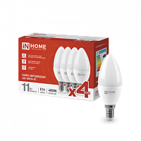 Лампа сд LED-СВЕЧА-VC 4PACK 8Вт Е14 4000К 760Лм IN HOME | код 4690612047782 | IN HOME