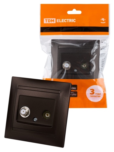 Розетка TV (мама) + SAT (F-разъем) 0-2400МГц шоколад Лама TDM | код SQ1815-0520 | TDM