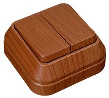 Выключатель двухклавишный накладной орех | код 45403 | Makel