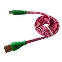 USB-Lightning кабель для iPhone/nylon/flat/pink/1m/REXANT/светящиеся разъемы | код 18-4258 | REXANT