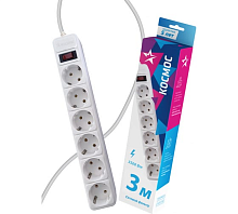 Удлинитель с сетевым фильтром 6х3м с заземл. 16А IP20 3.5кВт с предохранителем 3х1 индикатор сети бел. | код FKsm3m-6g(W)16A | КОСМОС