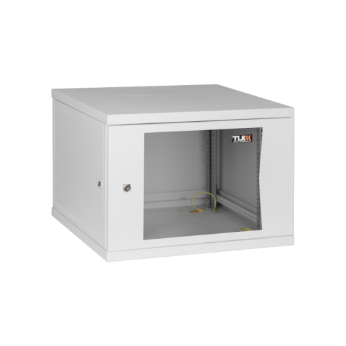 Настенный разборный шкаф TLK 19, 15U, стеклянная дверь, Ш600хВ703хГ600мм, 2 пары монтажных направляющих, серый | код TWI-156060-G-GY | TLK