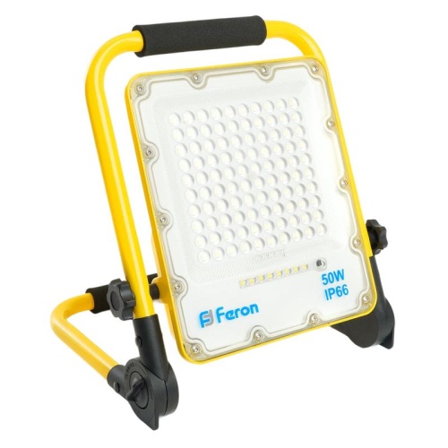 Прожектор светодиодный ДО-50w переносной аккумуляторный 6400K IP66 с зарядным устройством | код 48676 | Feron