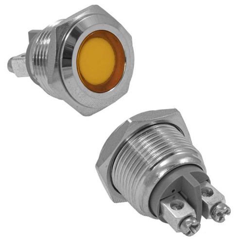 Индикатор антивандальный RUICHI GQ16F-Y, желтый, M16, IP65, никелированная латунь | код 114122 | Ruichi