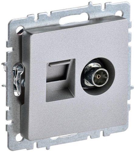 BRITE Розетка двойная TV+RJ45 кат.5E РТВ/РК12-БрА алюминий | код BR-AK20-1-K47 | IEK