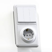 Блок комб.скр.уст.(3кл.выкл.с подсвет.+розетка с з/к, з/ш) БКВР-209 БЭЛЛА | код 5849 | Кунцево-Электро