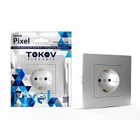 Розетка 1-м СП Pixel 16А IP20 с заземл. защ. шторки в сборе алюм. | код TKE-PX-R1FZSF-C03 | TOKOV ELECTRIC
